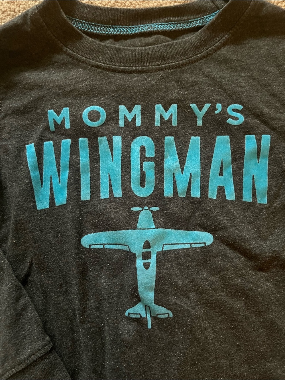 Carter's Black Long Sleeve Tee with Teal Plane & "Mommy's Wingman"